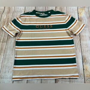Mens Guess Los Angeles T Shirt Green Orange Striped Size Small